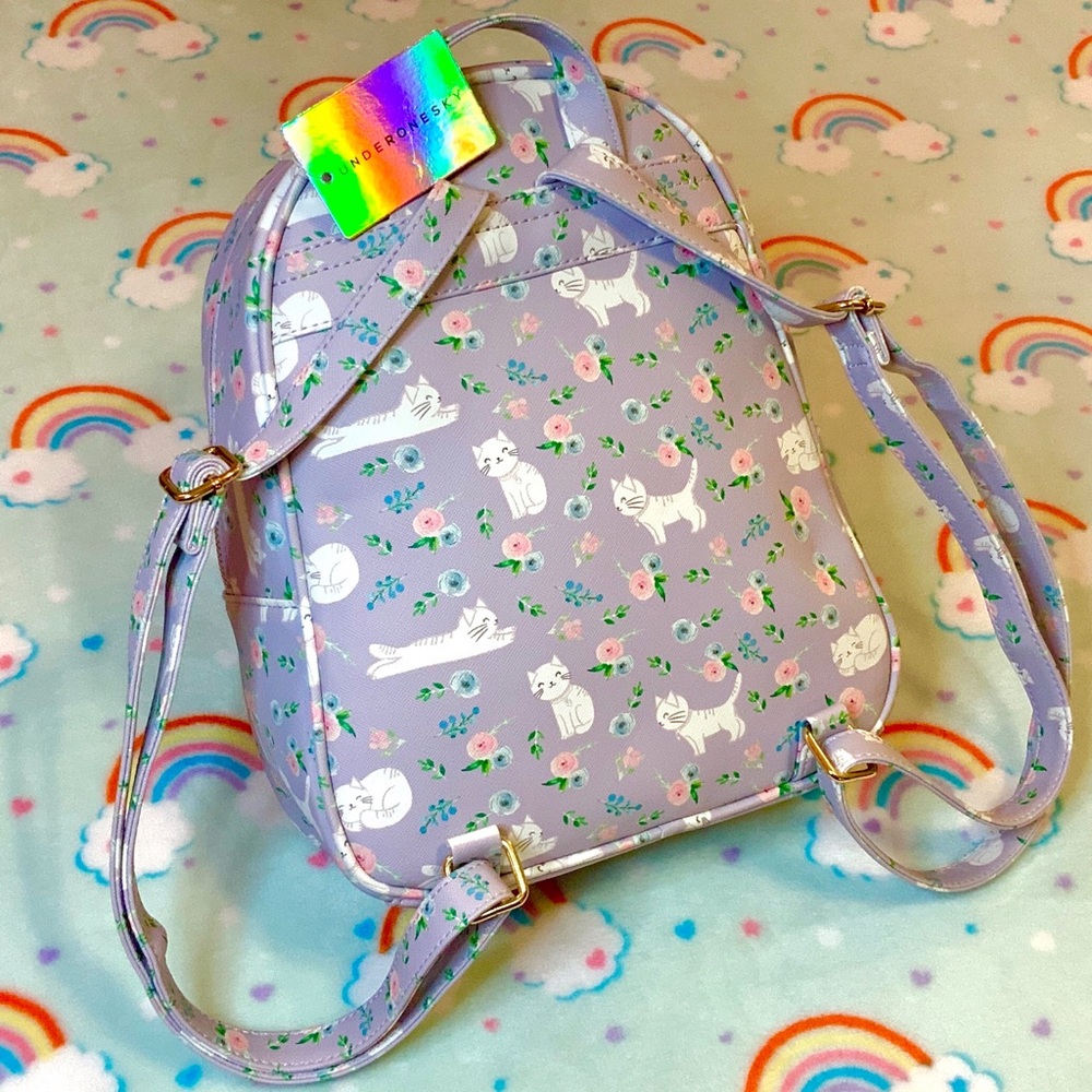 SOLD Under One Sky Cats Kittens Rosebuds Mini Backpack - Picture 6 of 15
